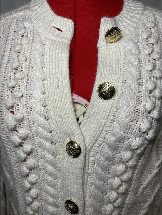 Cream Cable Knit Button-Up Cardigan Sweater - Picture 2 of 3